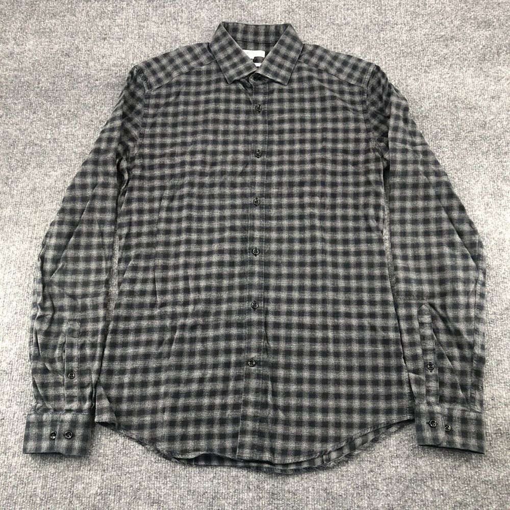 Reiss‎ Shirt Mens Small Slim Fit Galvanise Plaid Black Grey Button Up Casual